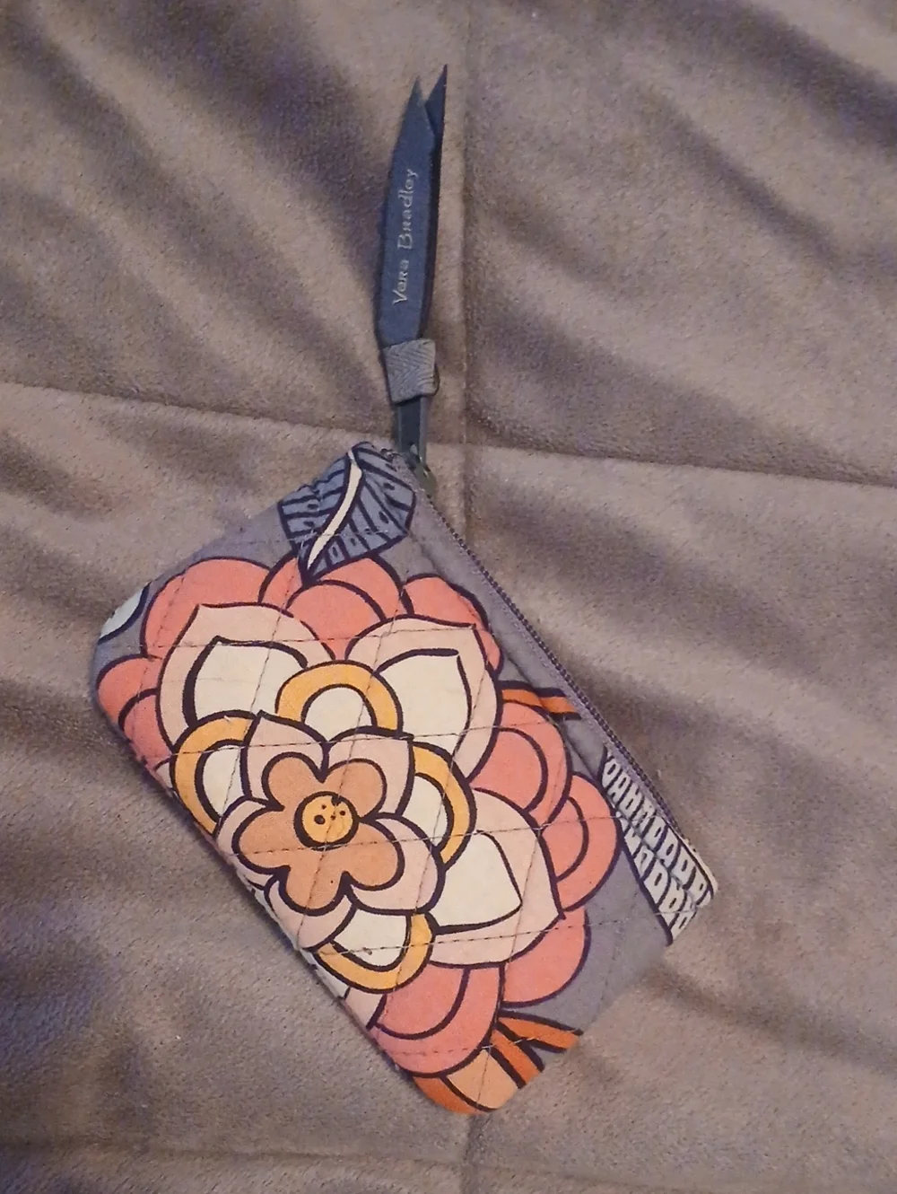 Vera Bradley Gray Change Purse with Pink, Yellow & Orange Floral Print